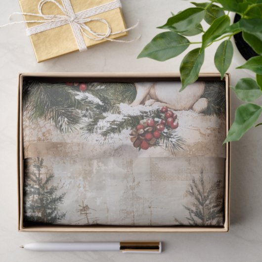  konijnen kerstwinter verouderde decoupage tissuepapier (Geschenk)