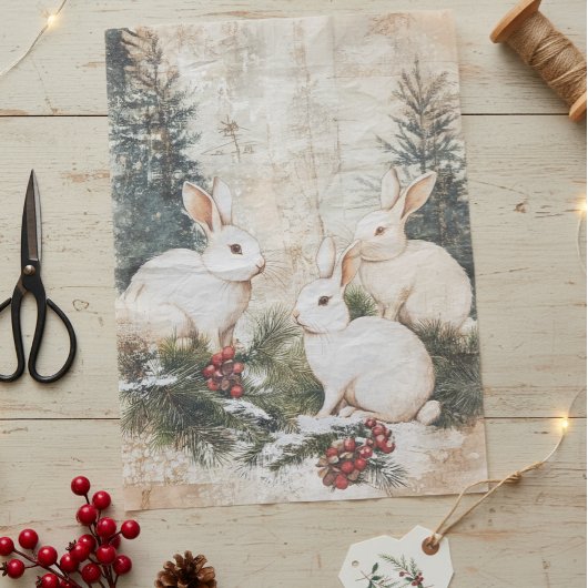 konijnen kerstwinter verouderde decoupage tissuepapier