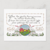 Konijnen, Kleurrijke Lentescène en Paaskoppel Feestdagenkaart (Voorkant)