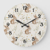 Konijnen Madeliefjes Bloemen Kraamkamer Grote Klok (Voorkant)