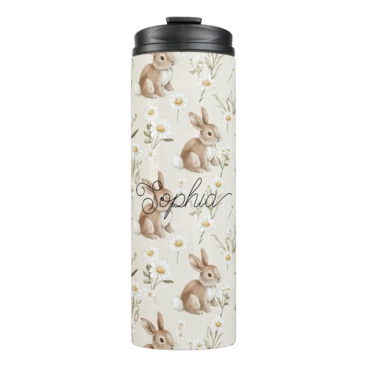 Konijnen Margriet Bloemen Thermosbeker (Voorkant)