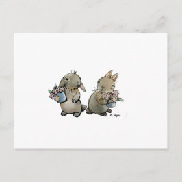 Konijnen met bloemen ansichtkaart briefkaart