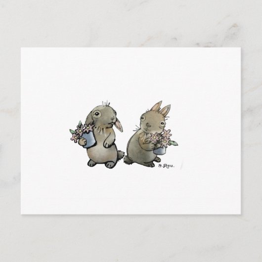 Konijnen met Briefkaart van Bloemen (Voorkant)