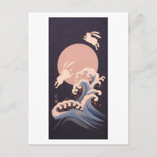 Konijnen met volle maan en golven briefkaart