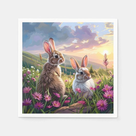 Konijnen op een rustige avond servet (Voorkant)