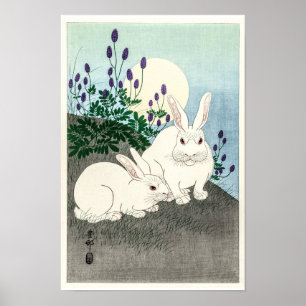 Konijnen op volle maan - Ohara Koson Poster