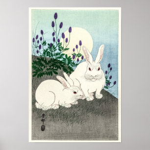 Konijnen op volle maan - Ohara Koson Poster