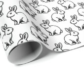 Konijnen Patroon - Zwart-wit Cadeaupapier (Rol Hoek)