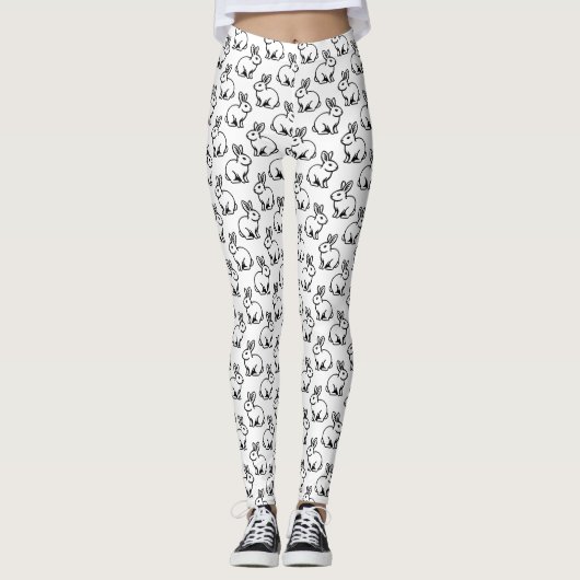 Konijnen Patroon - Zwart-wit Leggings (Voorkant)