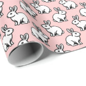 Konijnen Patroon - Zwart-wit met Faded Pink Cadeaupapier (Rol Hoek)