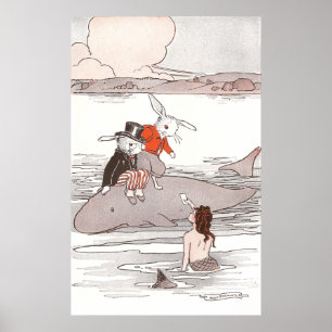 Konijnen Riding Whale ontmoeten Mermaid Poster
