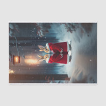 Konijnen Rode Jassen Sneeuw Bos Illustratie