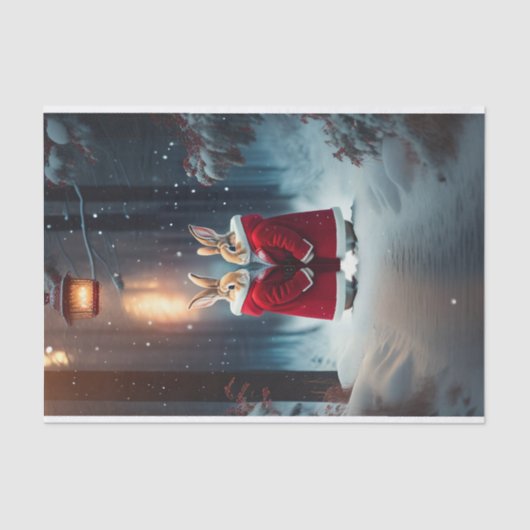 Konijnen Rode Jassen Sneeuw Bos Illustratie Tissuepapier (Voorkant)