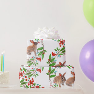 Konijnen Rode Kersenbloesems Groene Bladeren  Cadeaupapier