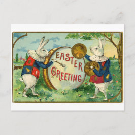 Konijnen spelen drum Antiek paasgroeten Feestdagenkaart