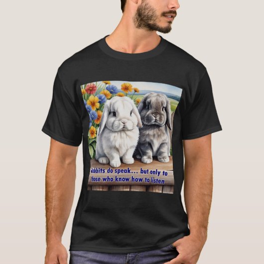 Konijnen spreken luipaard konijn t-shirt (Voorkant)