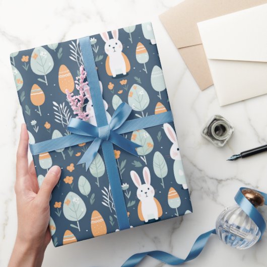 Konijnen Tuin Blauw en Sinaasappel Cadeaupapier (Geschenken)