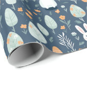 Konijnen Tuin Blauw en Sinaasappel Cadeaupapier (Rol Hoek)