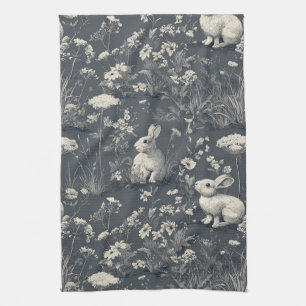 Konijnen Tuin Botanische Zwarte Toilepatroon Theedoek