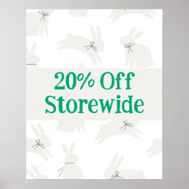 Konijnen Uitverkoop Bord, 20% Korting Poster, Pase Poster
