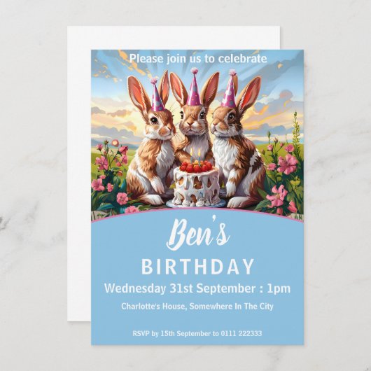 Konijnen Verjaardag Bash Kaart (Voorkant / Achterkant)