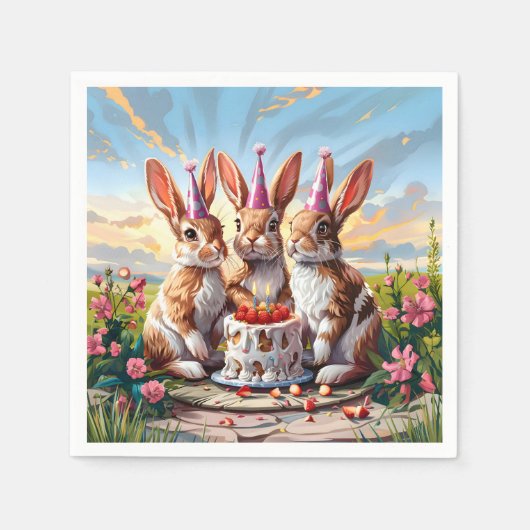 Konijnen Verjaardag Bash Servet (Voorkant)