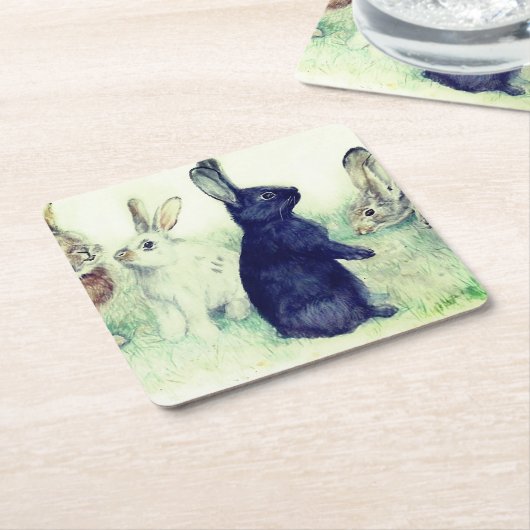  konijnen, vrolijk ooster kartonnen onderzetters (Schuin)