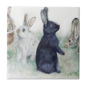  konijnen, vrolijk ooster tegeltje