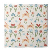 Konijnen Wildbloemen Folk Art Pattern Tegeltje (Voorkant)