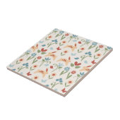 Konijnen Wildbloemen Folk Art Pattern Tegeltje (Zijkant)