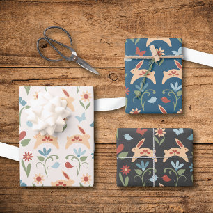 Konijnen Wildflowers Scandinavische folk Inpakpapier Vel