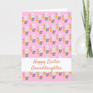 Konijnen, wortels en paarse tulpen patroon feestdagen kaart