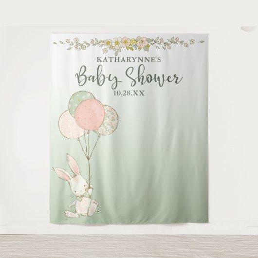  konijnenballonnen bloemig Baby shower achtergrond Wandkleed (Voorkant)
