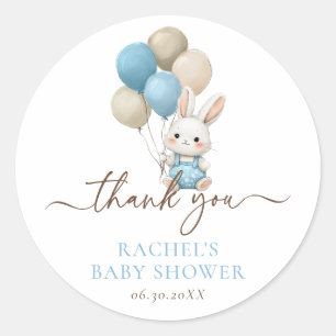 konijnenballonnen   Blue Baby Shower Ronde Sticker