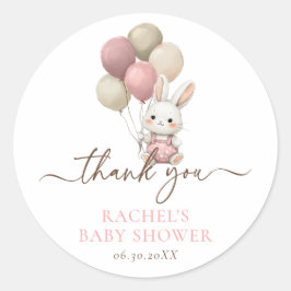 konijnenballonnen | Roze Baby Girl Shower Ronde Sticker