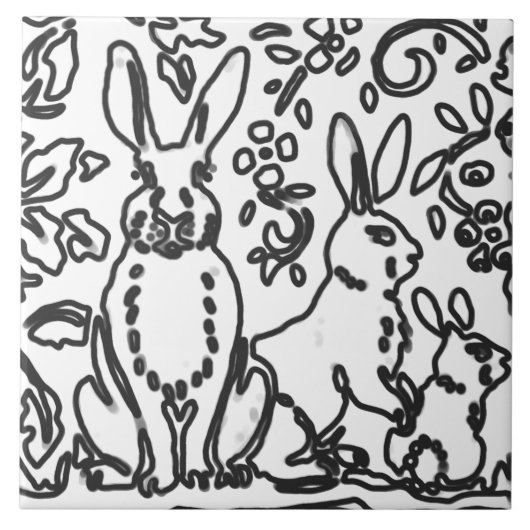 Konijnenblad Foliage Black White Tekening Woodland Tegeltje (Voorkant)