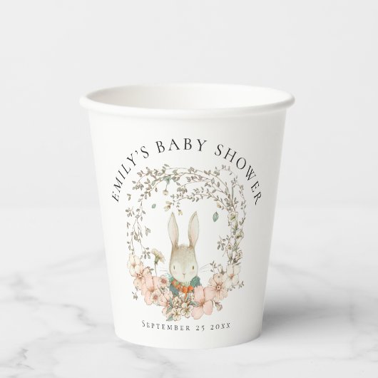  konijnenblad Naam Datum Baby shower Papieren Bekers (Voorkant)