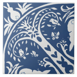 Konijnenblauw en witbunny Bird Tree Pattern Tegeltje