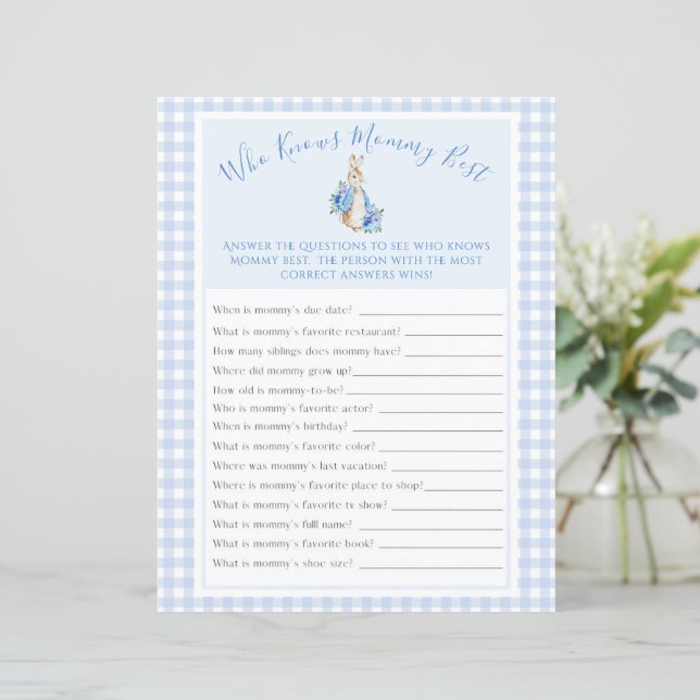 Konijnenblauw Waterverf Baby shower spel (Staand voorkant)