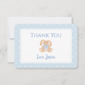 Konijnenblauw Wit Polka Dots Boy Baby shower Bedankkaart (Voorkant)