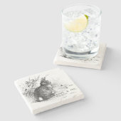 Konijnenborstel  zwart crème stenen onderzetter (Zijkant)