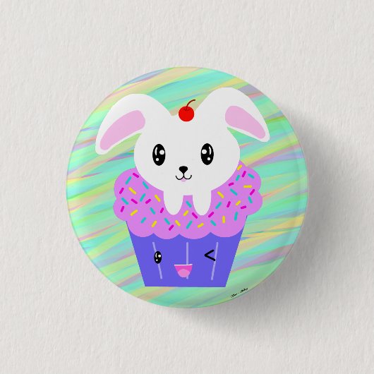 Konijnenbrood Cute Kawaii Pastel Rainbow Ronde Button 3,2 Cm (Voorkant)
