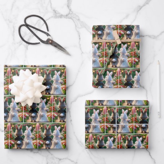 Konijnenbruid en bruidegom inpakpapier vel (Voorkant)