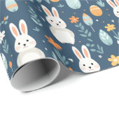 Konijneneieren bloeien blauw en Sinaasappel Cadeaupapier (Rol Hoek)