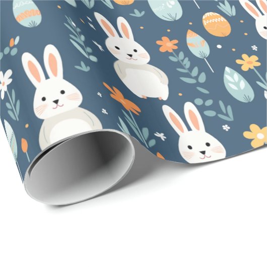 Konijneneieren bloeien blauw en Sinaasappel Cadeaupapier (Rol Hoek)