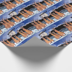 Konijnenfamilie die Santa Moon Blauw Gift Wrap kij Cadeaupapier