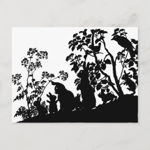 Konijnenfamilie Silhouet Natuur Scene Vintage Bos Briefkaart