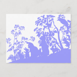 Konijnenfamilie Silhouet Natuur Scene Vintage Bos Briefkaart