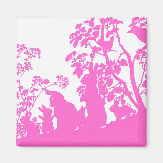 Konijnenfamilie Silhouet Natuur Scene Vintage Bos Magneet (Voorkant)