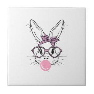 Konijnengezicht Luipaard Bril Bubble Gum Pasen Dag Tegeltje